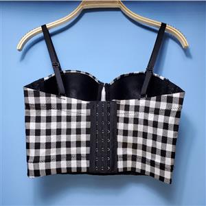 Sexy Black And White Checkered Padded Underwire B Cup Bustier Bra Clubwear Crop Top N20531
