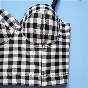 Sexy Black And White Checkered Padded Underwire B Cup Bustier Bra Clubwear Crop Top N20531