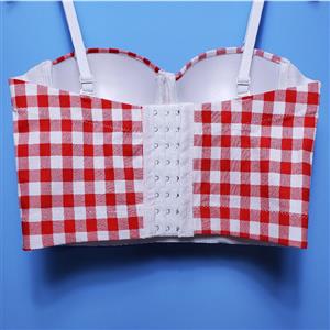 Sexy Red And White Checkered Padded Underwire B Cup Bustier Bra Clubwear Crop Top N20532