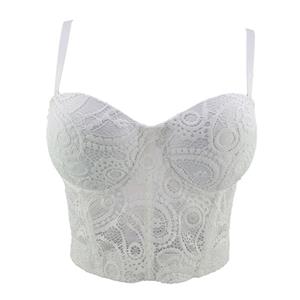 Sexy White Hollow Hook Flower Short Bustier Spaghetti Straps Bra Clubwear Crop Tops N20613