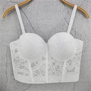 Sexy White Hollow Hook Flower Short Bustier Spaghetti Straps Bra Clubwear Crop Tops N20613