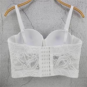 Sexy White Hollow Hook Flower Short Bustier Spaghetti Straps Bra Clubwear Crop Tops N20613