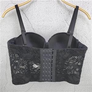 Sexy Black Hollow Hook Flower Short Bustier Spaghetti Straps Bra Clubwear Crop Tops N20614