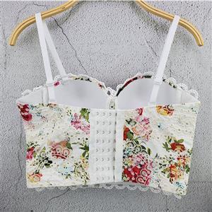 Sexy Floral Print Padded Underwire Bustier Spaghetti Straps Lace Bra Clubwear Crop Tops N20615