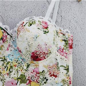 Sexy Floral Print Padded Underwire Bustier Spaghetti Straps Lace Bra Clubwear Crop Tops N20615