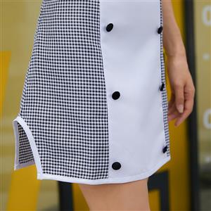 3pcs Sexy Women's Cook Short Sleeve Plaid Skirt Adult Halloween Cosplay Maid Costume N19477