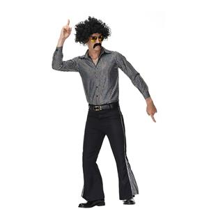 Men's Disco Dancing King Shiny Shirt Bell-bottoms Outfit Masquerade Cosplay Costume N22579