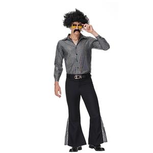 Men's Disco Dancing King Shiny Shirt Bell-bottoms Outfit Masquerade Cosplay Costume N22579