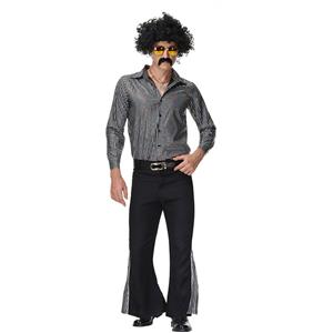 Men's Disco Dancing King Shiny Shirt Bell-bottoms Outfit Masquerade Cosplay Costume N22579