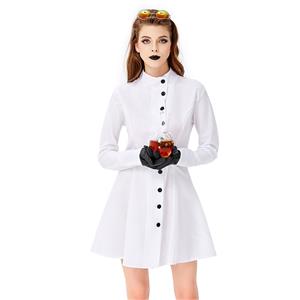 3pcs Women's Crazy Scientist White Robe Halloween Cosplay Costume N19446