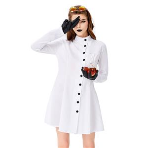 3pcs Women's Crazy Scientist White Robe Halloween Cosplay Costume N19446