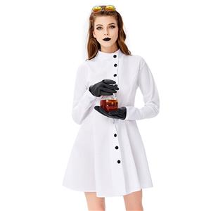 3pcs Women's Crazy Scientist White Robe Halloween Cosplay Costume N19446