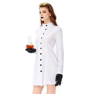 3pcs Women's Crazy Scientist White Robe Halloween Cosplay Costume N19446