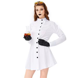 3pcs Women's Crazy Scientist White Robe Halloween Cosplay Costume N19446