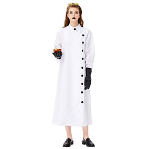 3pcs Unisex Crazy Scientist White Long Robe Halloween Cosplay Costume N19447