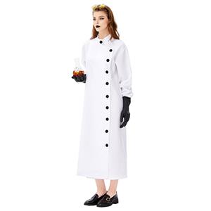 3pcs Unisex Crazy Scientist White Long Robe Halloween Cosplay Costume N19447