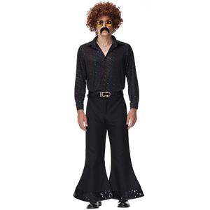 Men's 70s Disco Dancing King T-shirt and Bell-bottoms Adult Halloween Cosplay Outfit Costume N21513