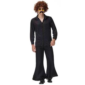 Men's 70s Disco Dancing King T-shirt and Bell-bottoms Adult Halloween Cosplay Outfit Costume N21513