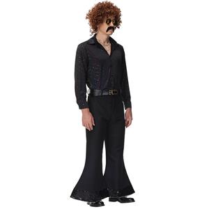 Men's 70s Disco Dancing King T-shirt and Bell-bottoms Adult Halloween Cosplay Outfit Costume N21513