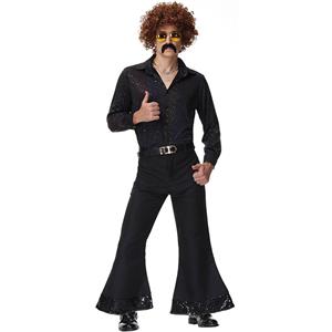 Men's 70s Disco Dancing King T-shirt and Bell-bottoms Adult Halloween Cosplay Outfit Costume N21513