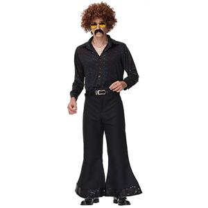 Men's 70s Disco Dancing King T-shirt and Bell-bottoms Adult Halloween Cosplay Outfit Costume N21513