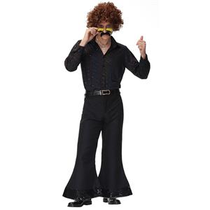 Men's 70s Disco Dancing King T-shirt and Bell-bottoms Adult Halloween Cosplay Outfit Costume N21513