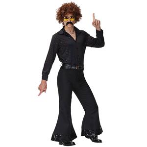 Men's 70s Disco Dancing King T-shirt and Bell-bottoms Adult Halloween Cosplay Outfit Costume N21513