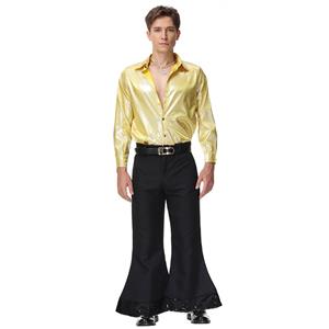Men's 70s Disco Dancing King Shiny Shirt Bell-bottoms Outfit Masquerade Cosplay Costume N21515