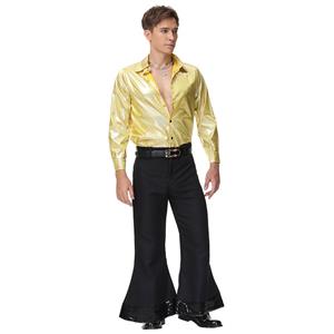 Men's 70s Disco Dancing King Shiny Shirt Bell-bottoms Outfit Masquerade Cosplay Costume N21515