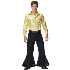 Men's 70s Disco Dancing King Shiny Shirt Bell-bottoms Outfit Masquerade Cosplay Costume N21515