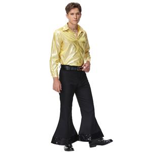 Men's 70s Disco Dancing King Shiny Shirt Bell-bottoms Outfit Masquerade Cosplay Costume N21515