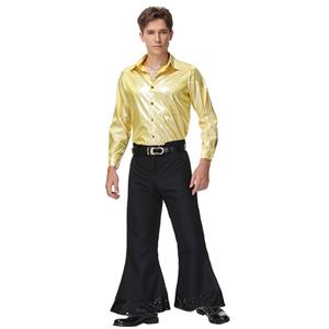 Men's 70s Disco Dancing King Shiny Shirt Bell-bottoms Outfit Masquerade Cosplay Costume N21515