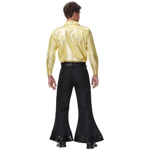 Men's 70s Disco Dancing King Shiny Shirt Bell-bottoms Outfit Masquerade Cosplay Costume N21515