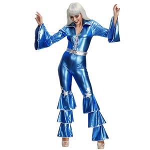 1970s Adult Womens One-piece Disco Dancing Queen Jumpsuit Costume, 70s Disco Theme Party Dacing Costume, Women's Dancing Costume, Women's Disco Halloween Costume, 1970s Hottie Fancy Dress Costume, Disco Dress Adult Costume, Adult Grand Prix Costume, #N19622