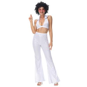 70s Disco Dancing Queen Halter Bra Top and Bell-bottoms Trousers Adult Cosplay Costume N22022