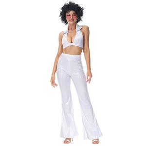 70s Disco Dancing Queen Halter Bra Top and Bell-bottoms Trousers Adult Cosplay Costume N22022