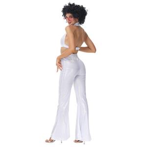 70s Disco Dancing Queen Halter Bra Top and Bell-bottoms Trousers Adult Cosplay Costume N22022