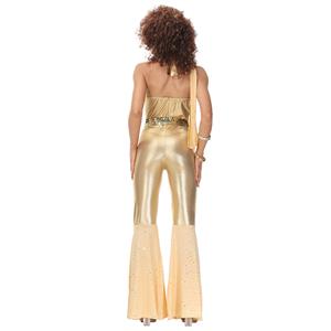 3pcs Disco Shining Dancing Queen Halter Bell-bottoms Jumpsuit Stretchy Adult Cosplay Costume N22023