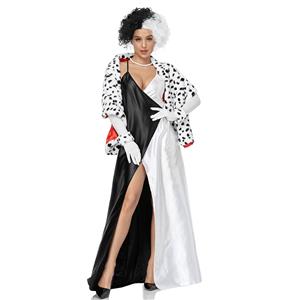 4pcs Sexy Black And White Dalmatians Split Fork Sling Dress Cosplay Halloween Costume N21268