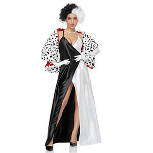 4pcs Sexy Black And White Dalmatians Split Fork Sling Dress Cosplay Halloween Costume N21268