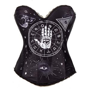 Sexy Black Egypt Style Printing Halloween Costume Overbust Corset N11622