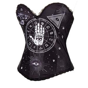 Sexy Black Egypt Style Printing Halloween Costume Overbust Corset N11622