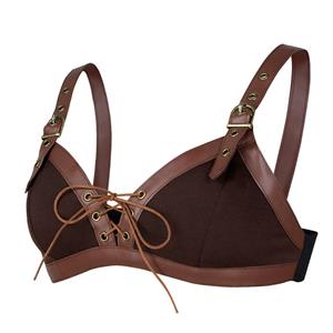 Sexy Gothic Brown Eyelet and Buckle Bandage PU Leather Bustier Clubwear Bra Top N20194