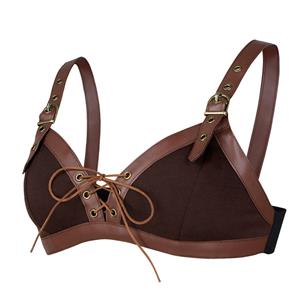 Sexy Gothic Brown Eyelet and Buckle Bandage PU Leather Bustier Clubwear Bra Top N20194