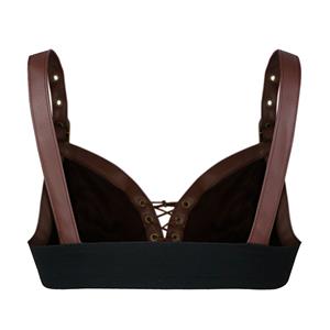 Sexy Gothic Brown Eyelet and Buckle Bandage PU Leather Bustier Clubwear Bra Top N20194