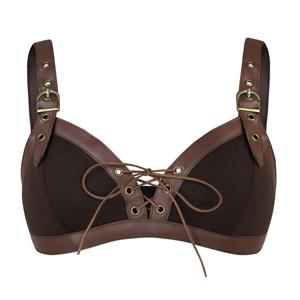 Sexy Gothic Brown Eyelet and Buckle Bandage PU Leather Bustier Clubwear Bra Top N20194