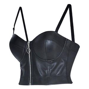 Black Strap Bustier Bra, Crop Top Vegan Leather Bustier Bra, Faux Leather Bustier Bra, Sexy Bra Top, Sexy Black Bustier #N20066