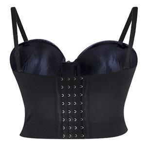 Sexy Punk Faux Leather Spaghetti Straps Bustier Zipper Clubwear Crop Top N20066