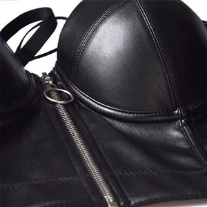 Sexy Punk Faux Leather Spaghetti Straps Bustier Zipper Clubwear Crop Top N20066