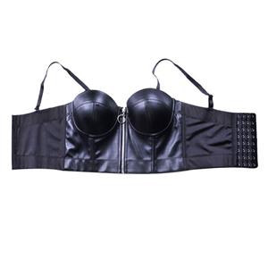 Sexy Punk Faux Leather Spaghetti Straps Bustier Zipper Clubwear Crop Top N20066